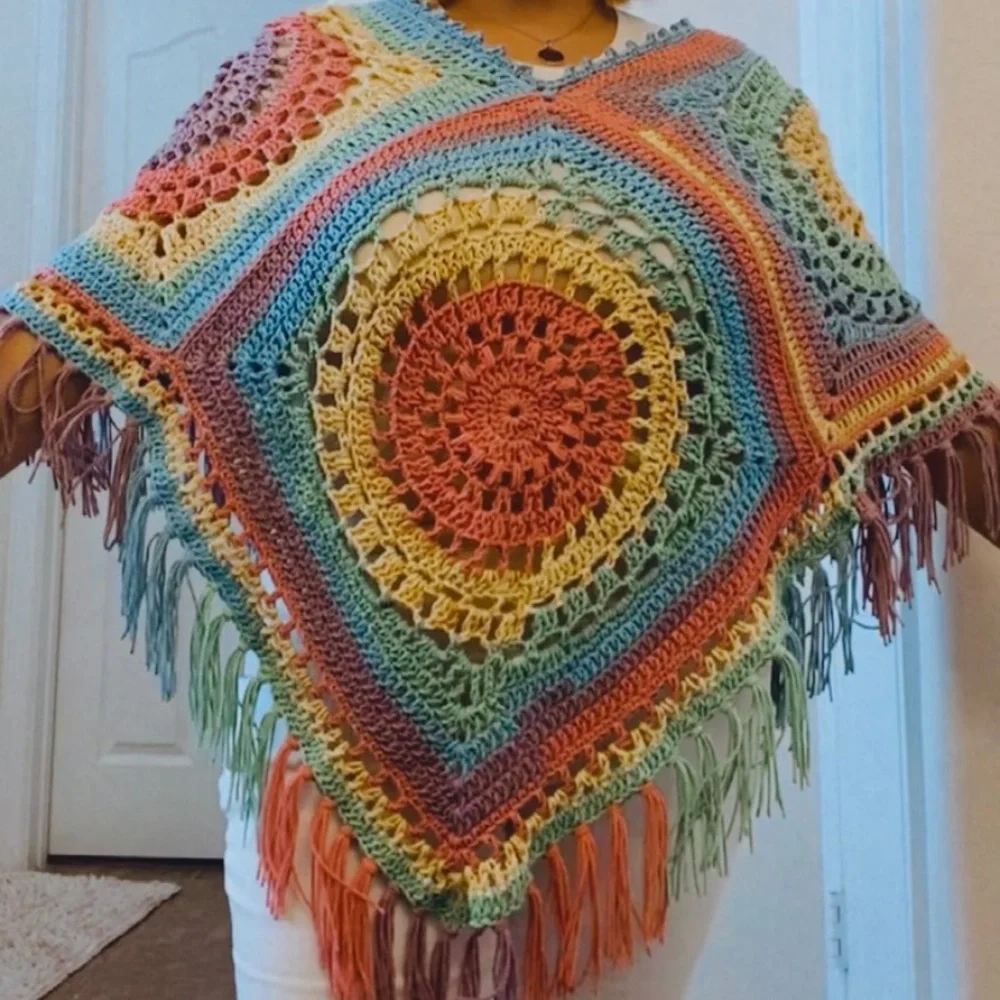 Hand Crochet Poncho Top. Boho handmade poncho. - Picture 3 of 4